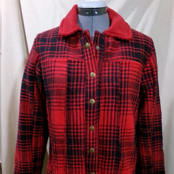 NEW Red Buffalo Plaid Snow Winter Parka Jacket Coat XS Red Black Snap up Trendy! - Picture 1 of 12